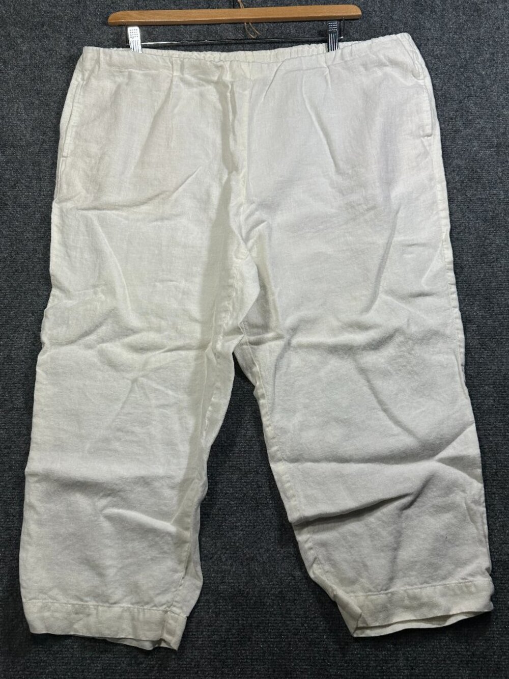J Jill Pants Womens XL Love Linen Ivory Flat Front Pull On Elastic Waist Pockets